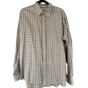 BURBERRY Long Sleeve Shirt for Men Plaid Brown Collared Button Down XL Cotton